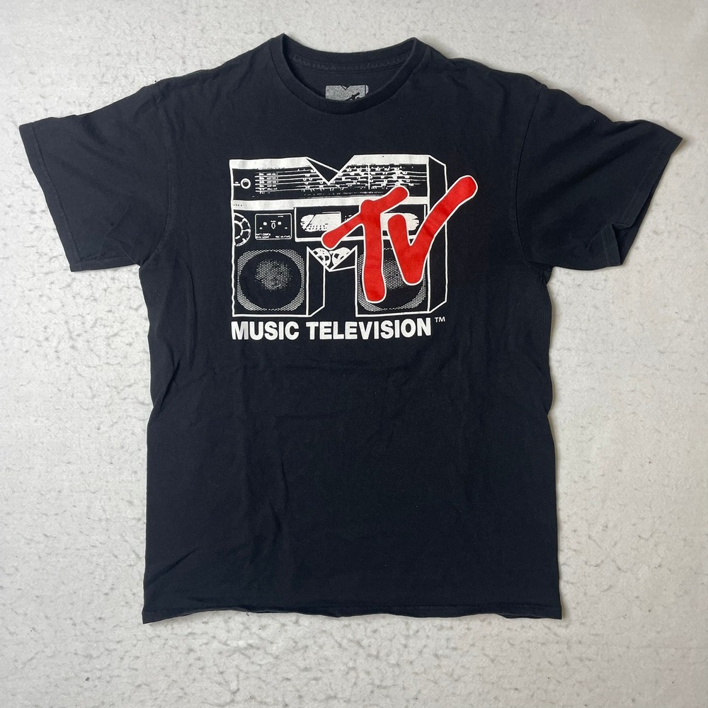 MTV Music‎ Television Graphic T Shirt Black Cotton Mens Size M